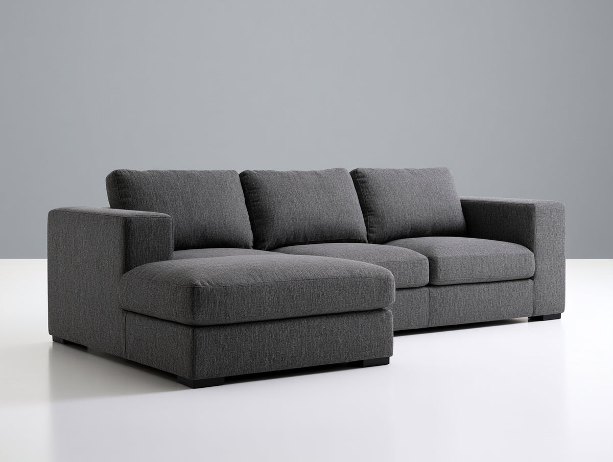 Ecksofa 300x220x85 cm aus Stoff in Dunkelgrau mit Ottomane - Modernes Ecksofa mit großzügiger Sitzfläche für Wohnzimmer