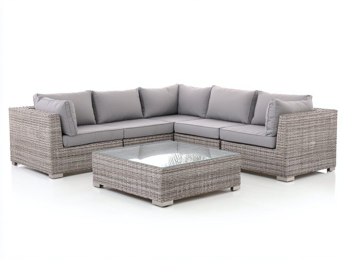 Gartensofa 260x260x75 cm aus Polyrattan in Hellgrau - Großzügiges Ecksofa mit Couchtisch für Außenbereiche