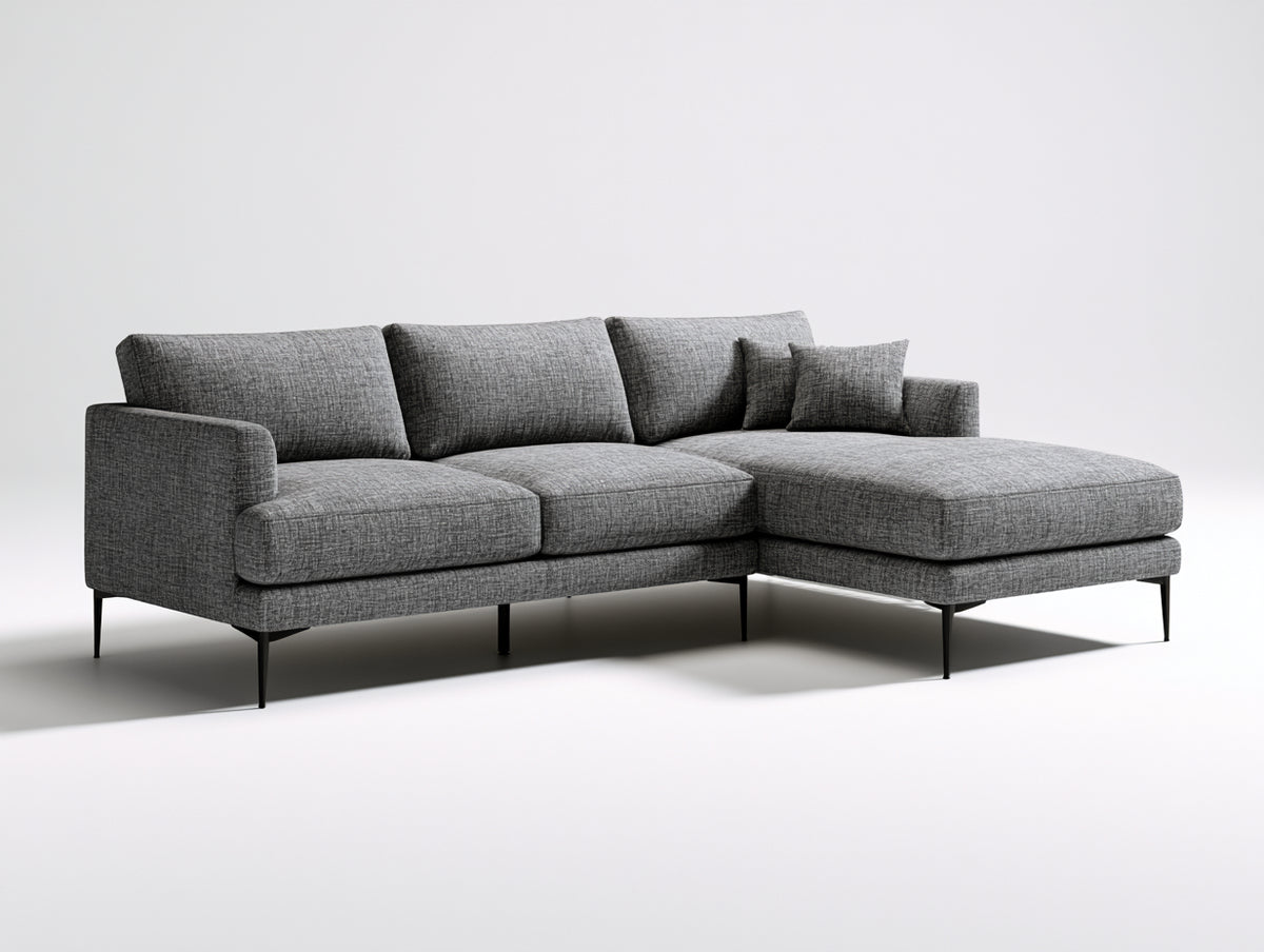 Ecksofa 280x160x85 cm - Stoffsofa mit Ottomane - graue Polsterung im modernen Design
