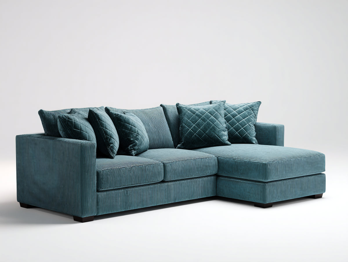 Ecksofa Samt 300x230x85 cm Petrolblau - Modernes Ecksofa mit Ottomane und weicher Polsterung