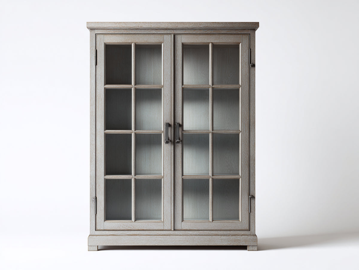 Vitrine aus Holz mit 2 Glastüren 120 x 45 x 200 cm - Eleganter Glasschrank für Wohnzimmer und Essbereich