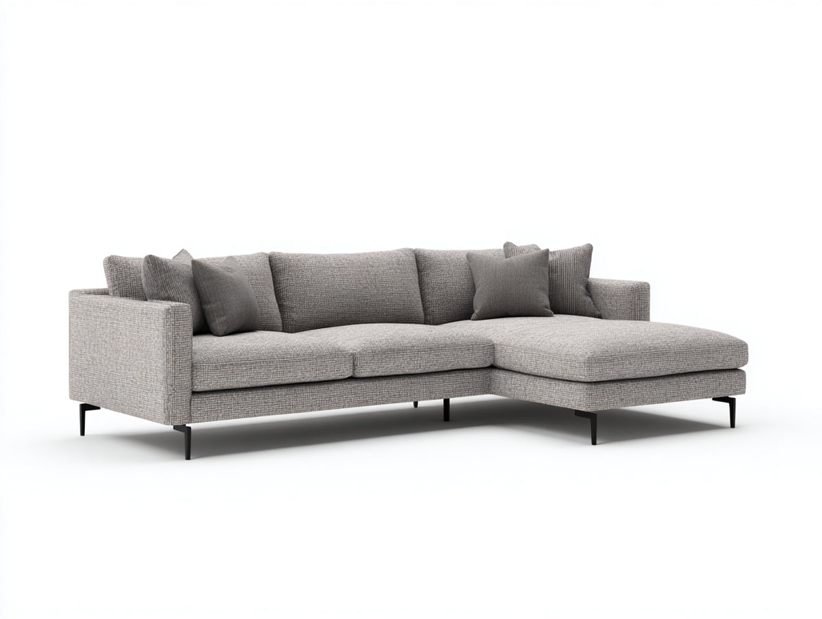 Ecksofa 290x180x85 cm - Stoffsofa mit Ottomane - hellgraue Polsterung im modernen Stil