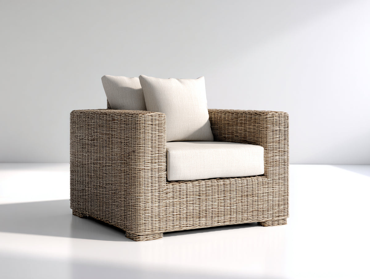 Polyrattan Gartensessel 90x85x75 cm Naturholzfarben - Moderner Korbsessel für Garten Terrasse und Balkon