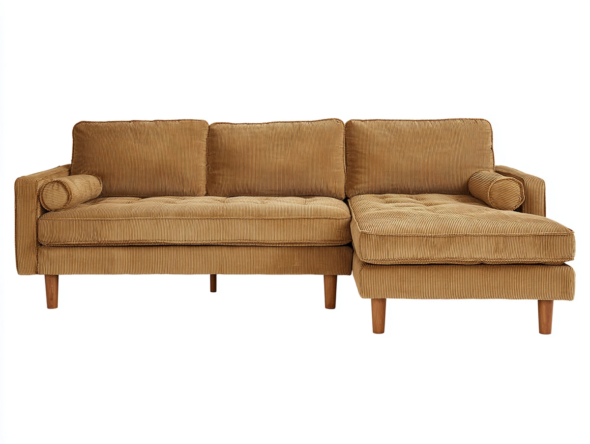 Ecksofa 260x160x85 cm aus Cordstoff in Braun mit Ottomane - Moderner Ecksofa mit großzügiger Sitzfläche für Wohnzimmer