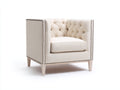 Sessel 85x90x85 cm aus Stoff in Beige - Eleganter Polstersessel mit Knopfheftung und breiten Armlehnen für Wohnzimmer