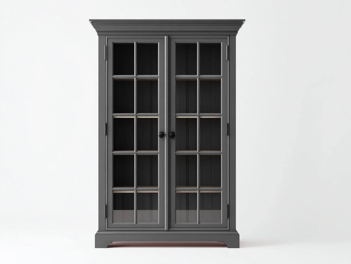 Vitrine aus Holz mit 2 Glastüren 100 x 40 x 180 cm - Eleganter Glasschrank für Wohnzimmer und Essbereich