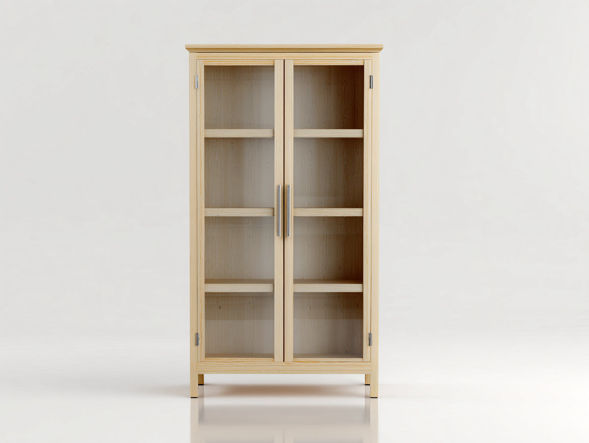 Vitrine 80x35x180 cm - Holzvitrine mit 2 Glastüren - natürliche Holzfarbe im modernen Design