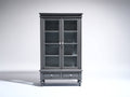 Vitrine Holz 90x40x190 cm Grau - Klassische Glasvitrine mit Türen und Schubladen für Wohnzimmer