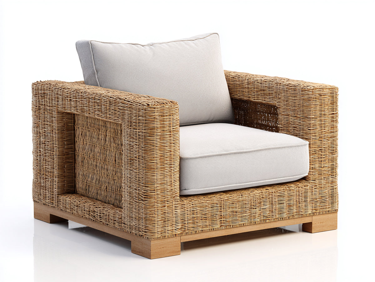 Polyrattan Gartensessel 85x80x75 cm Holzfarben Outdoor Sessel Gartenmöbel Geflecht Modernes Design
