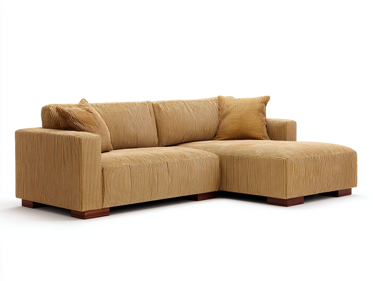Ecksofa 280x170x85 cm aus Cordstoff in Braun mit Ottomane - Moderner Ecksofa mit großzügiger Sitzfläche für Wohnzimmer