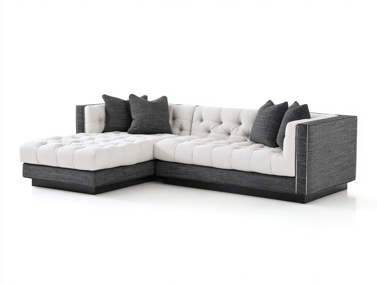 Ecksofa 300x220x85 cm - Stoffsofa mit Ottomane - weiß und dunkelgraue Polsterung im modernen Design