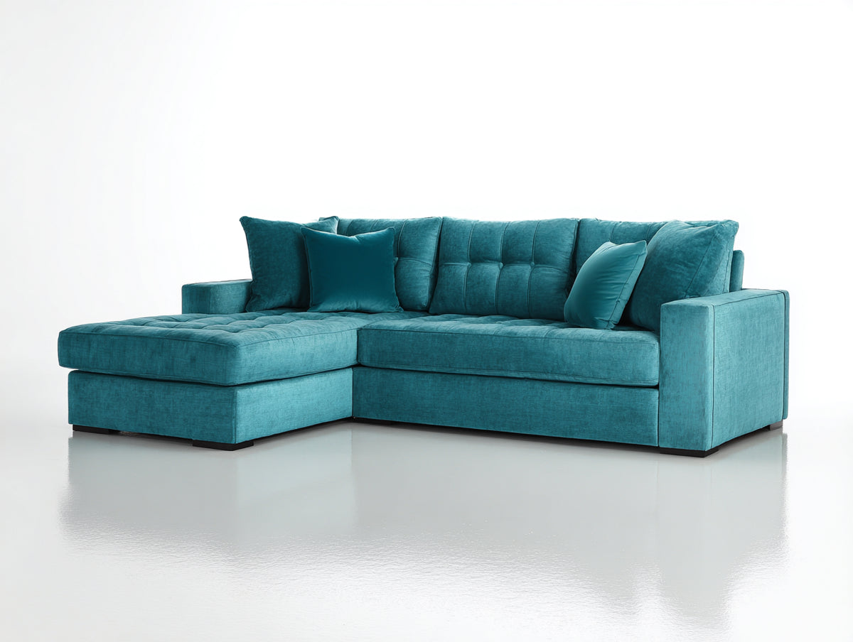 Ecksofa 320x220x85 cm aus Stoff in Türkis mit Ottomane - Modernes Ecksofa mit großzügiger Sitzfläche für Wohnzimmer