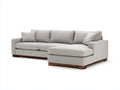 Ecksofa 280x180x85 cm - Stoffsofa mit Ottomane - beige Polsterung und Holzdetails im modernen Design