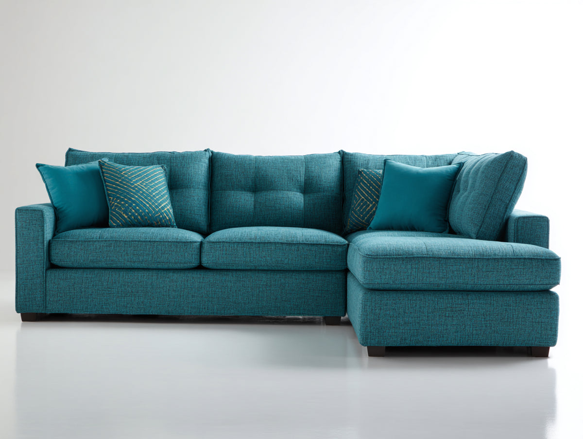 Ecksofa 310x180x85 cm - Stoff Ecksofa mit Ottomane - Türkis Polsterung im modernen Wohnstil