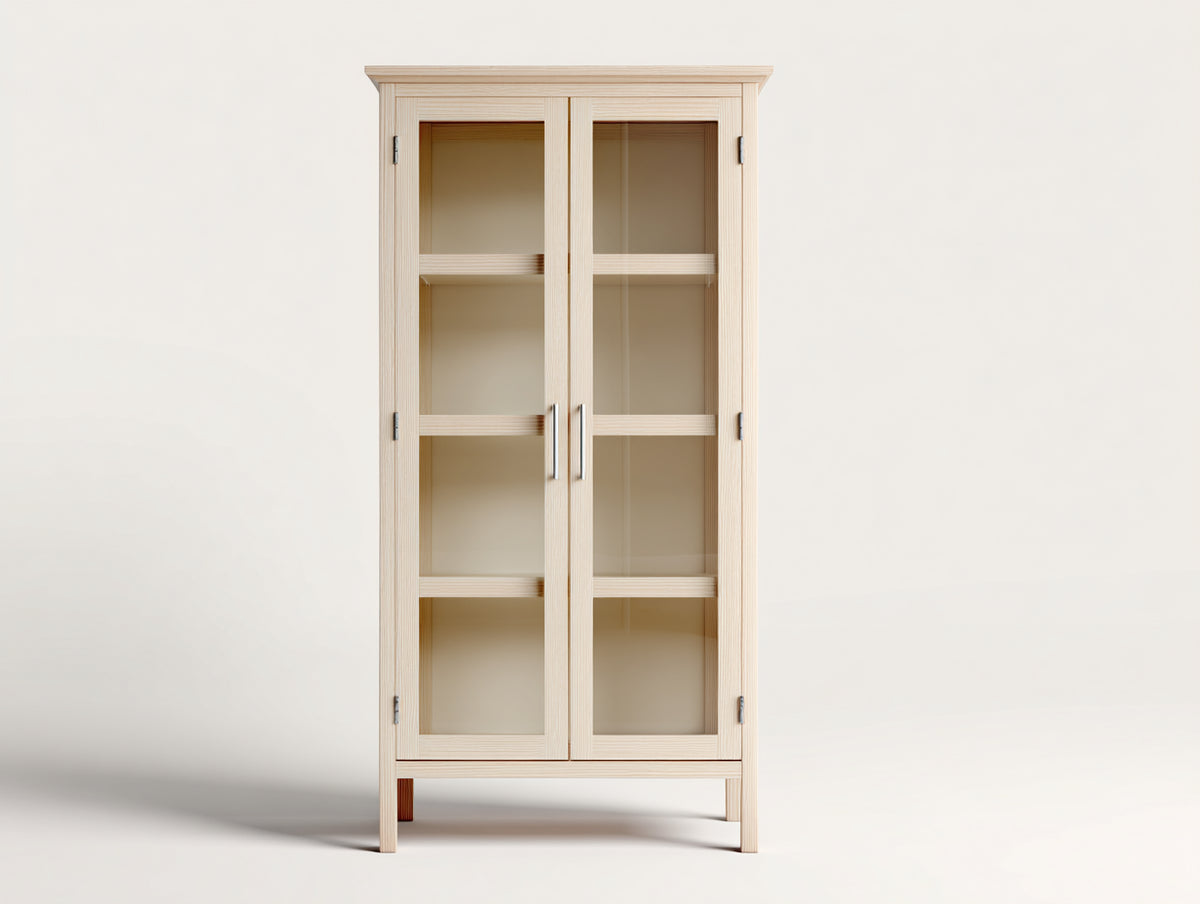 Vitrine 80x35x180 cm - Holzvitrine mit 2 Glastüren - natürliche Holzoptik für Wohnzimmer