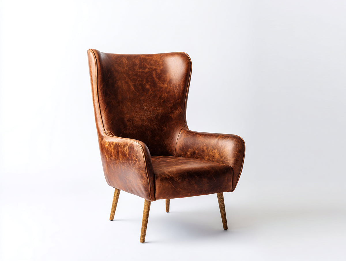 Sessel Leder 78x82x95 cm Cognacbraun - Moderner Ohrensessel mit Armlehnen und komfortabler Polsterung