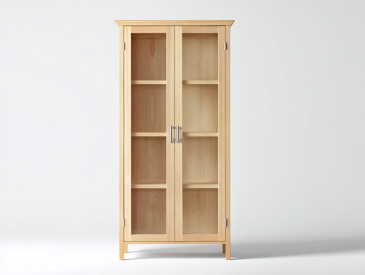 Vitrine Holz 90x35x180 cm Natur - Moderne Vitrine mit Glastüren und Stauraum für Wohnzimmer