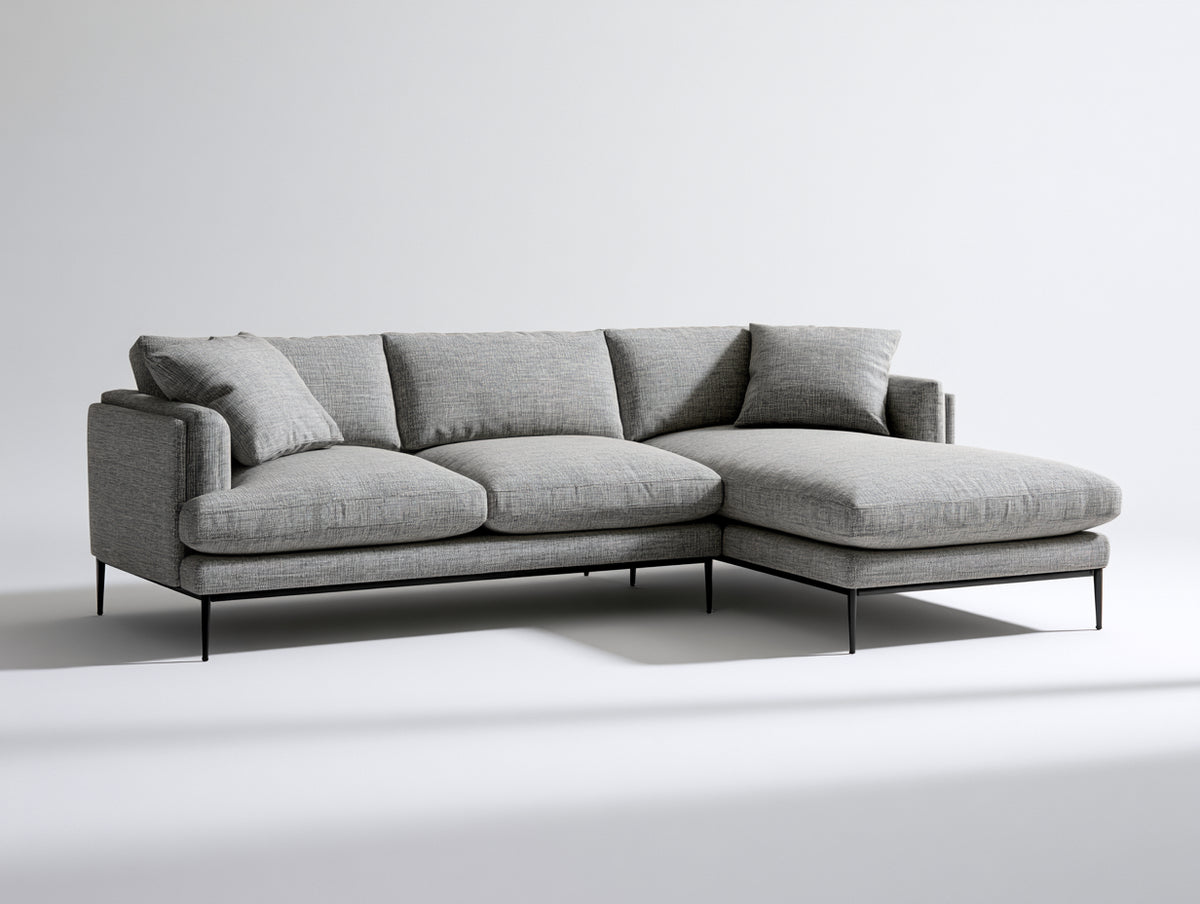Ecksofa 300x220x85 cm aus Stoff in Grau mit Ottomane - Moderner Ecksofa mit großzügiger Sitzfläche für Wohnzimmer
