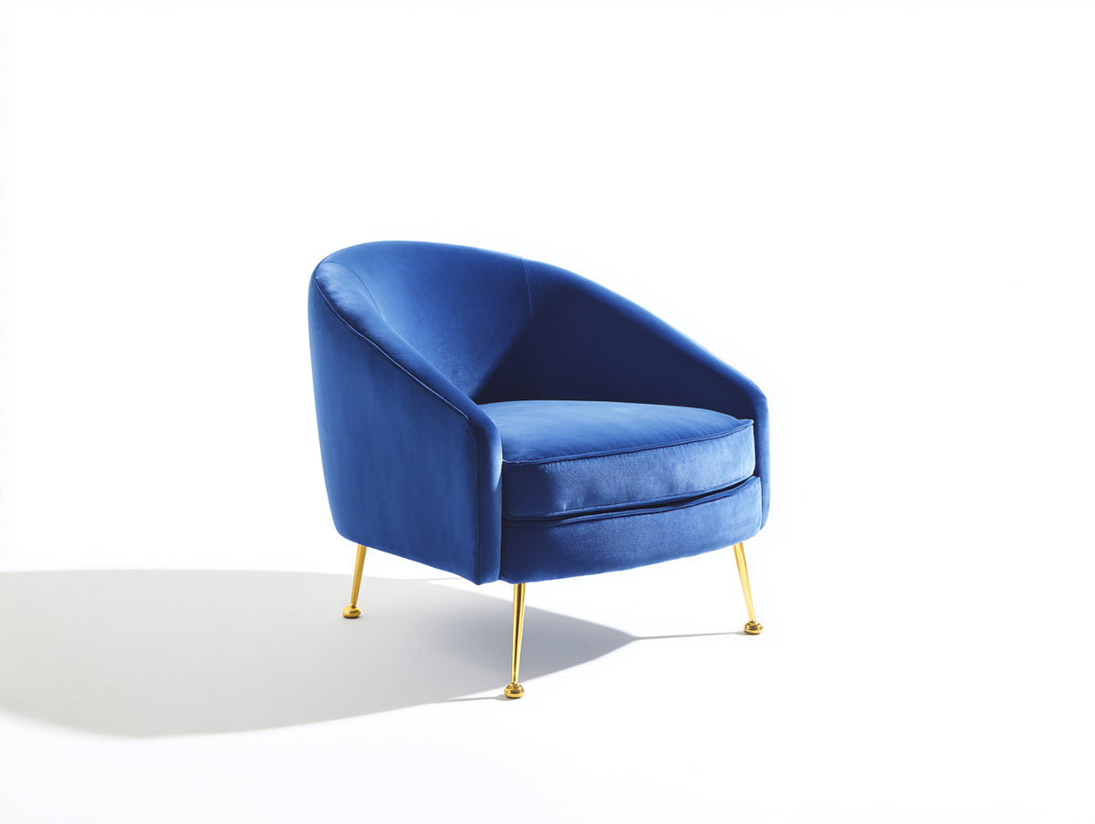 Sessel 85x80x80 cm - Samtsessel mit geschwungener Rückenlehne - Blau gepolstert mit modernem Design