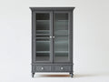 Vitrine 100x40x190 cm aus Holz in Grau mit 2 Glastüren und 2 Schubladen - Elegante Ausstellungsvitrine mit Stauraum für Wohnzimmer und Essbereich