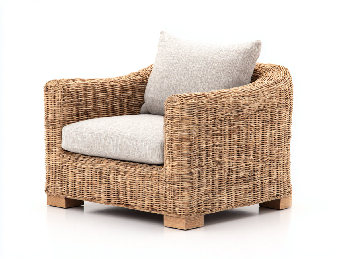 Polyrattan Gartensessel 95x90x75 cm in Naturbraun - Moderner Outdoor-Sessel mit geflochtener Oberfläche und weicher Sitzpolsterung
