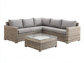 Gartensofa Polyrattan 240x240x70 cm Hellgrau - Moderne Ecklounge mit quadratischem Tisch und Glasplatte