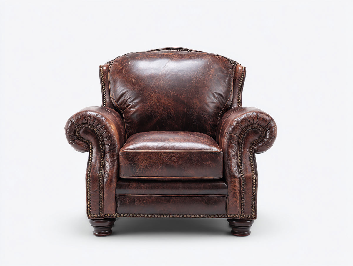 Sessel Leder 85x80x90 cm Dunkelbraun - Klassischer Ohrensessel mit gepolsterten Armlehnen und Lederbezug